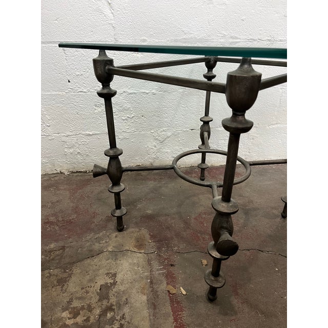Metal Mid 20th Century Giacometti Style Brutalist Side Table, Metal & Glass For Sale - Image 7 of 7