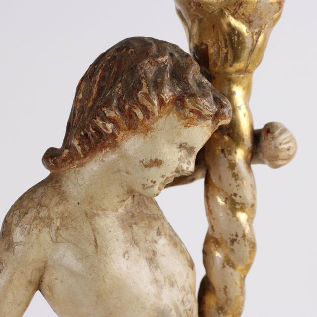 Torch Holder Putto in Wood For Sale - Image 4 of 8