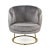Spacious tub chair upholstered in white faux with circular bronze metal frame.