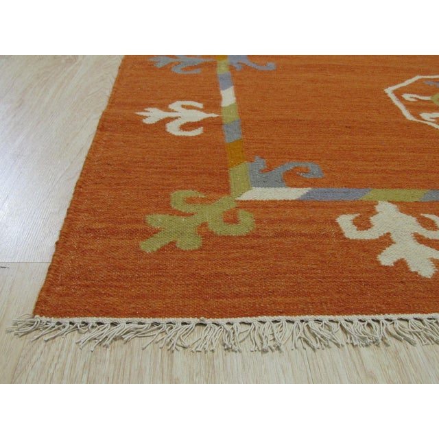 9x12 Maya Kilim Coral Traditional Geometric Flatweave Wool Carpet Rug For Sale - Image 4 of 5