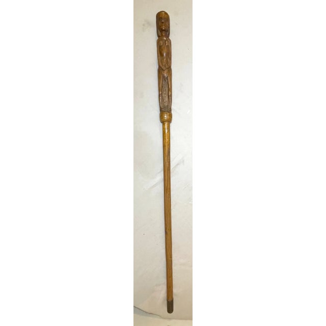 Wood Vintage 1940 French World War 2 Pow Nude Eve Hand Carved Walking Stick Cane For Sale - Image 7 of 17