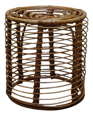 Vintage Cylindrical Rattan and Bamboo Stool by Tito Agnoli, 1960s