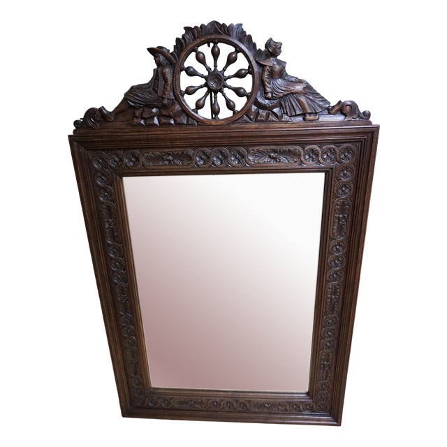 Breton Wall Mirror in Carved Oak, France, 1900s For Sale