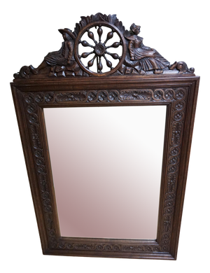 Breton Wall Mirror in Carved Oak, France, 1900s