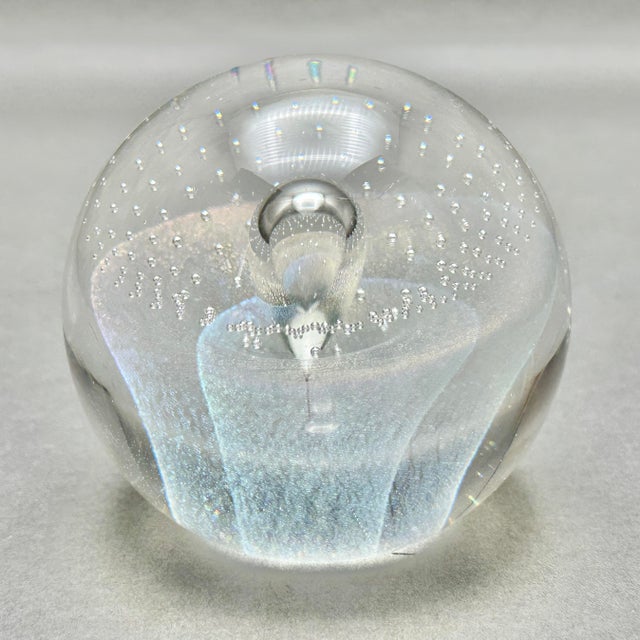 Vintage Iridescent Controlled Bubble Art Glass Paperweight For Sale - Image 4 of 9