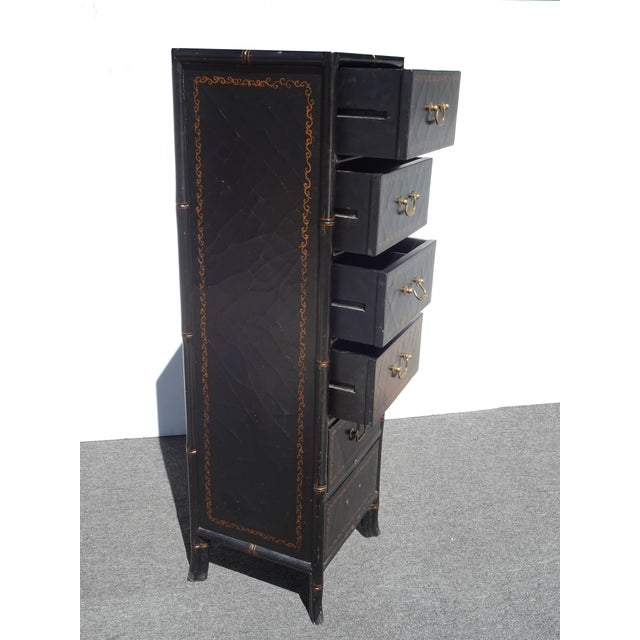 Vintage Black Tall Chest of Drawers Chinese Ebonized Lingerie Dresser For Sale - Image 10 of 15