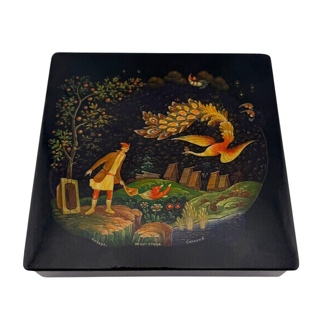 Black Soviet Mstyora Firebird Lacquer Box Signed V. Snyatkov, circa 1980 For Sale - Image 8 of 16