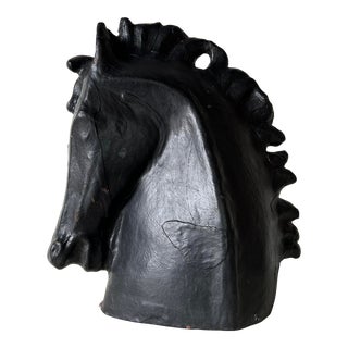 1980''s Vintage M. Cody Large Pottery and Leather Wrapped Horse Head Sculpture For Sale