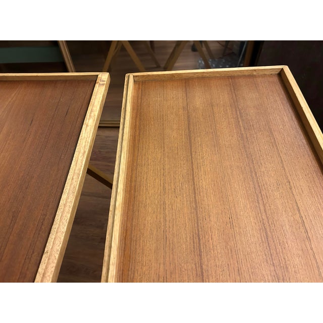 Mid-Century Modern Vintage Mid-Century Modern Dolphin Teak Folding Tv Tray Tables (Set) For Sale - Image 3 of 11