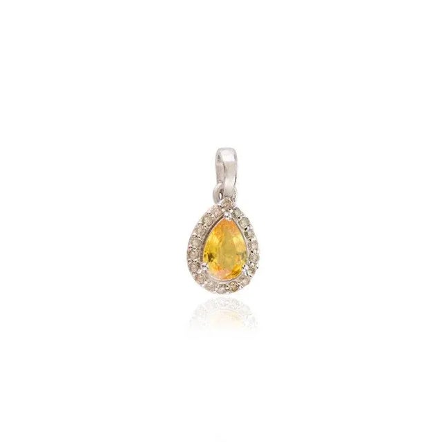 This is part of Chairish’s Fine Jewelry assortment. Everyday Yellow Sapphire Halo Diamond Pendant in 18K Gold studded with...