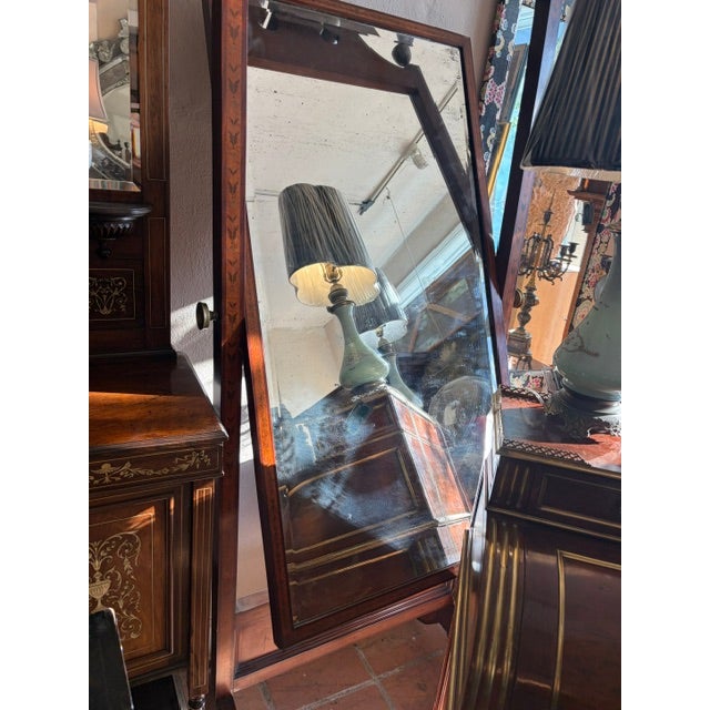 Brass Late 19th Century English Edwardian, Mahogany/Satin Wood Cheval Mirror For Sale - Image 8 of 8