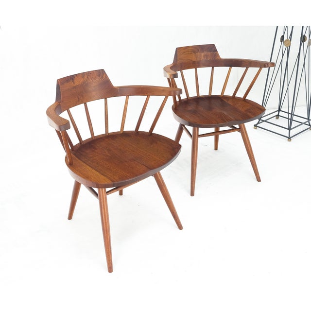 Wood Pair of George Nakashima Captain's Dining Chairs in Walnut For Sale - Image 7 of 16