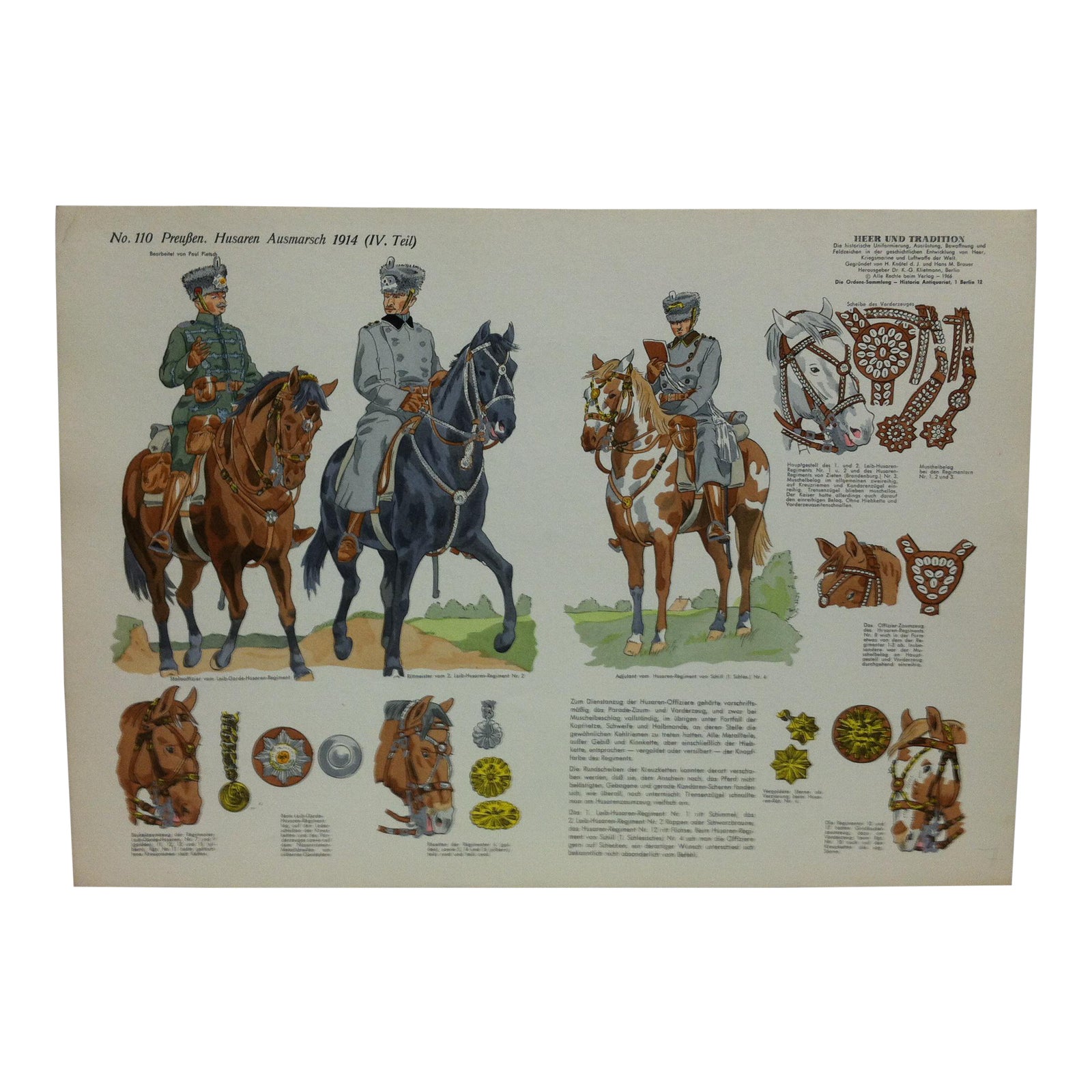 Vintage Mid Century No 110 Preuben Husaren Ausmarsch 1914 Original German Military Uniform Print Chairish