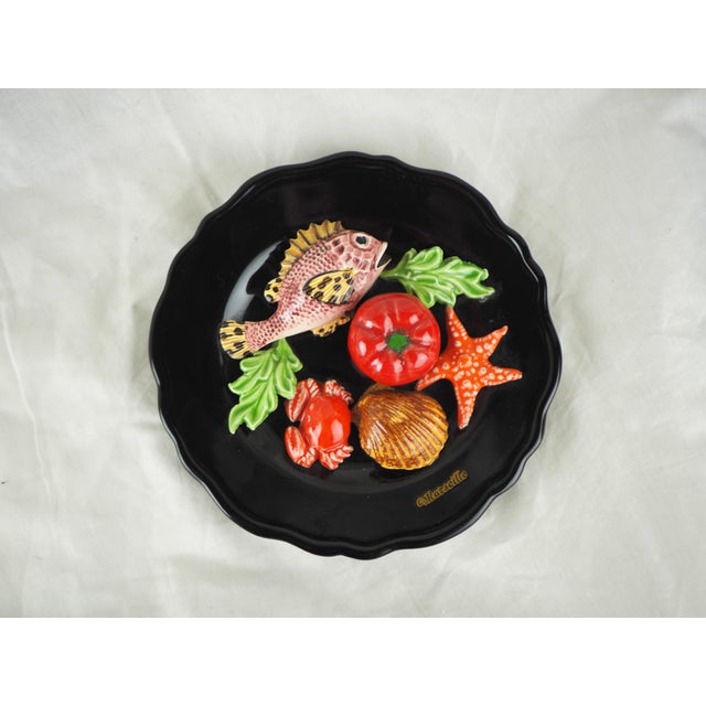 1950s French Vallauris Majolica Trompe l'Oeil Fish Decorative Wall Plate For Sale - Image 9 of 10