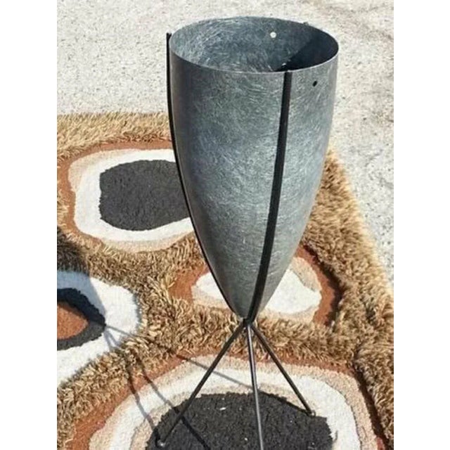 Eames 1950s Zenith Elephant Gray Fiberglass Bullet Planter With Iron Tripod Stand For Sale - Image 4 of 13