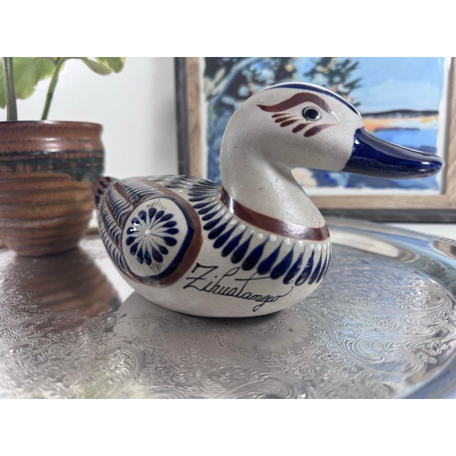 Vintage Tonalá Mexican Pottery Duck | Hand-Painted Folk Art Sculpture For Sale - Image 4 of 6