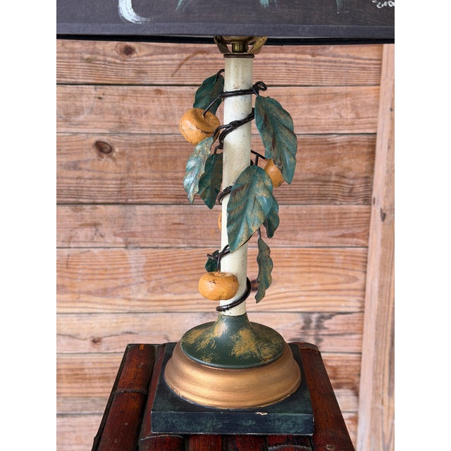 Sarreid Ltd. Vintage Italian Tole Lemon Table Lamp by Sarreid With Hand Painted Signed Shade For Sale - Image 4 of 12