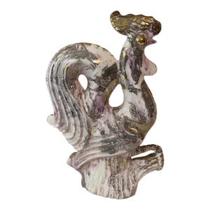 Sascha Brastoff Mid Century Pottery Rooster Figurine Surf Ballet Pink Gold Swirl