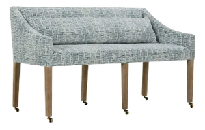 Connery Dining Banquette with Brass Casters, Indigo Print and Washed Oak Wood Finish