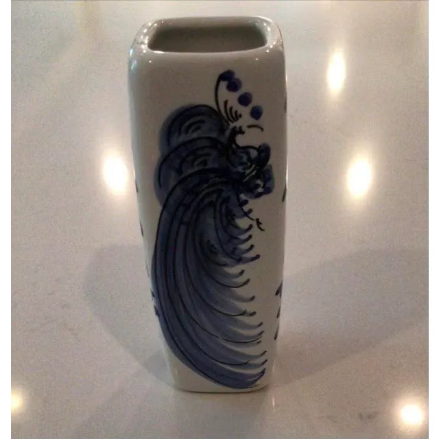 Vintage Delft Style Greek Skyros Blue & White Vase With Peacock & Florals Hand-Made, Hand-Painted and Signed in Greece...