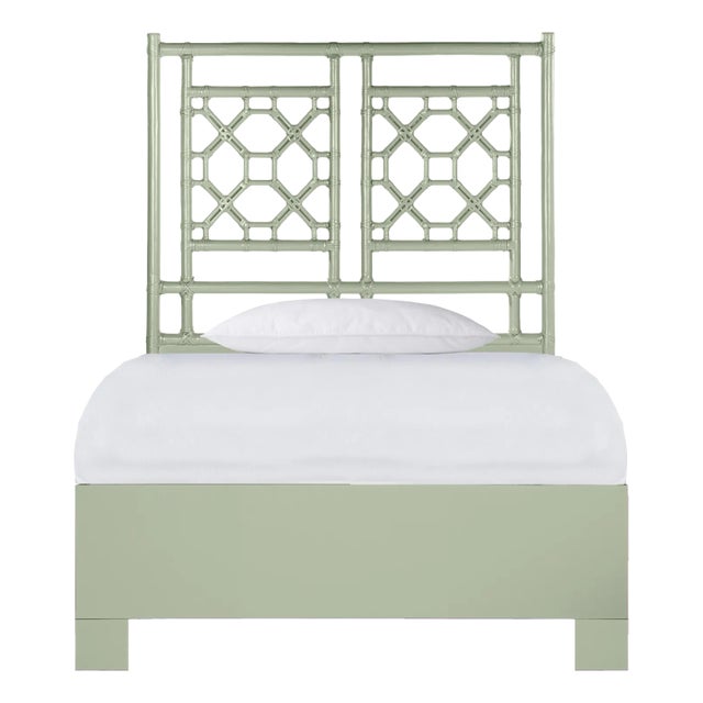 Lattice Back Standard Bed Twin Extra Long, Celery Green For Sale