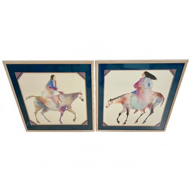 Rustic Carol Grigg Native American Watercolor Lithographs, 1980s - A Pair For Sale - Image 3 of 12