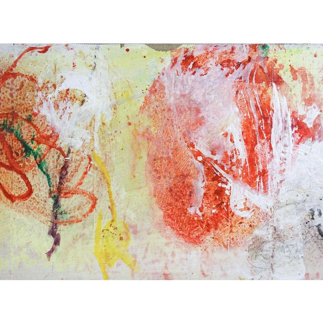 1994 abstract mixed media painting on paper applied to linen by George Turner (1943-2014). Attached to wood framework,...