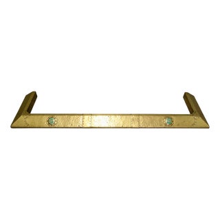 Antique Arts and Crafts Brass Fender with Green Enamel Cabochon, 1880 For Sale