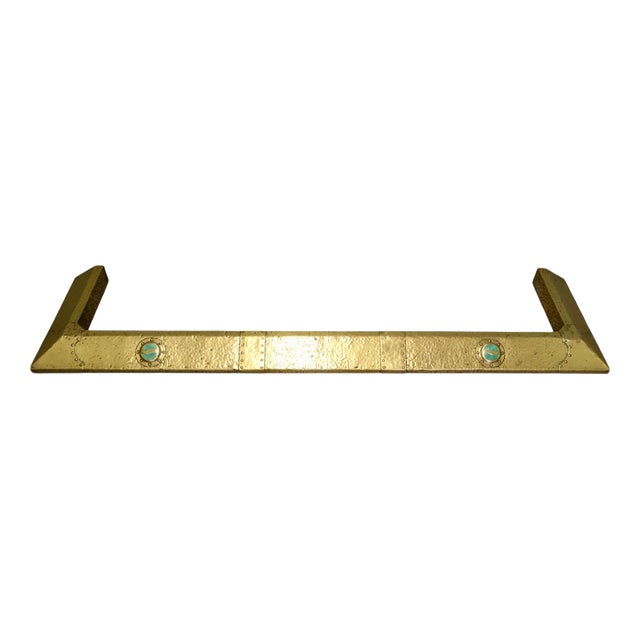 Antique Arts and Crafts Brass Fender with Green Enamel Cabochon, 1880 For Sale