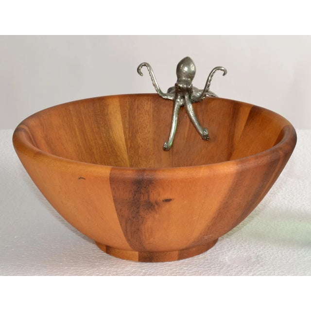 Vagabond House Acacia Wood Sea Life Octopus Salad Bowl For Sale - Image 9 of 9