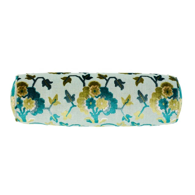 This 7" x 21" bolster pillow features Jennie Velvet in Peacock & Celadon. With a figurative and irregular floral pattern...