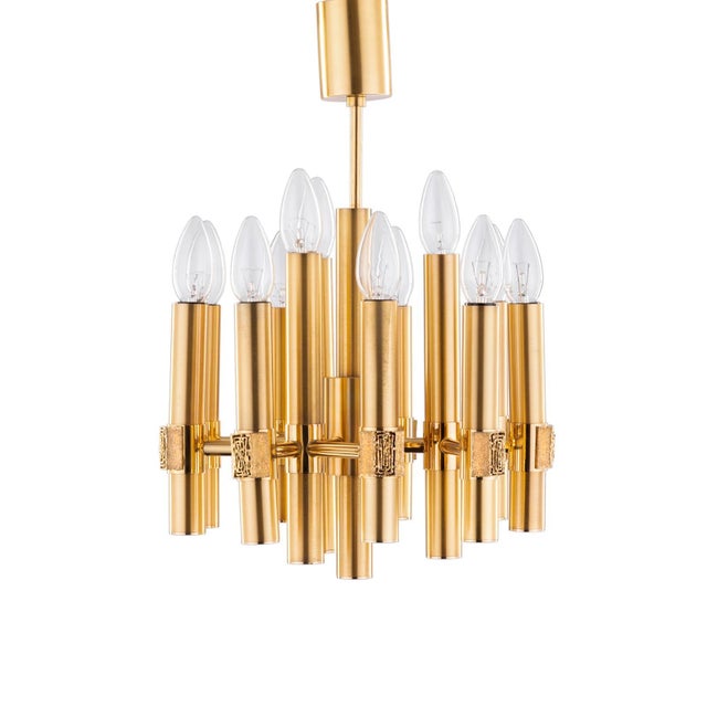 Brutalist Chandelier in Brass with 12 Arms by Angelo Brotto for Esperia, Italy, 1960s For Sale - Image 9 of 9