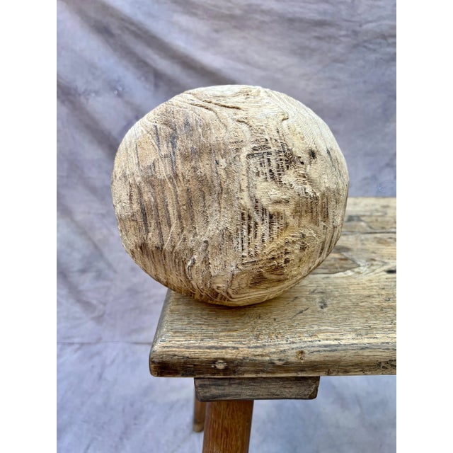 Wood Organic Modern Hand-Carved Wood Folk Art Ball Sphere For Sale - Image 7 of 9