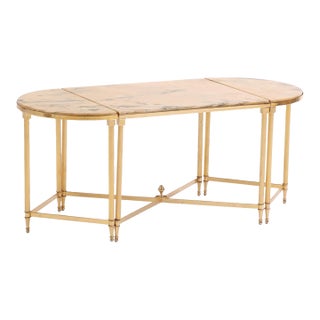 A French Tripartite Brass-Plated and Onyx Coffee Table, in the Manner of Maison Jansen, C. 1960. For Sale