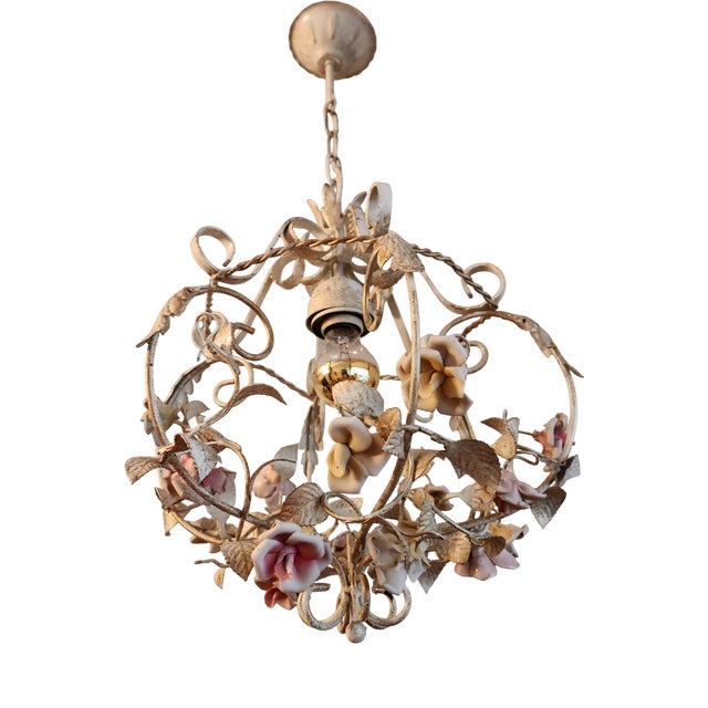 Vintage Hand-Forged Toleware Pendant Lamp, 1950s For Sale