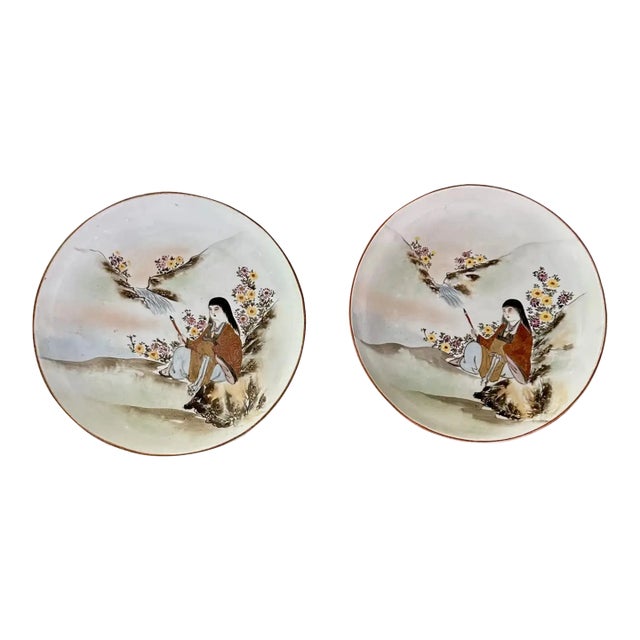 Pair Antique Japanese Early Meiji Porcelain Figural Bowls For Sale