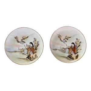 Pair Antique Japanese Early Meiji Porcelain Figural Bowls