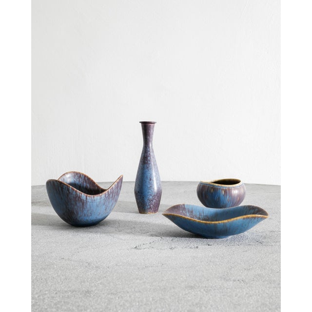 Rörstrand Mid-Century Swedish Blue Brown Ceramic Bowls and Vases by Gunnar Nylund for Rörstrand, 1950s, Set of 7 For Sale - Image 4 of 7