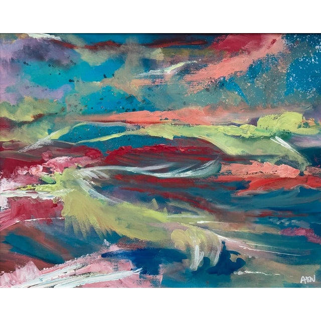 Pink & Turquoise Abstract Expressionist Painting by Contemporary British Artist 2025 For Sale - Image 6 of 18