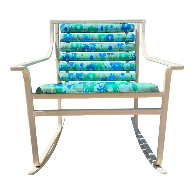 1960s Samsonite Aluminum Rocking Chair With Original Retro Floral Vinyl - Very Good Condition For Sale
