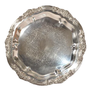 1950s Victorian F. B. Rogers Silver Co. Crown Trademark Round Serving Platter Edelweiss
