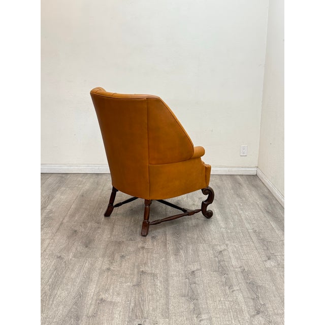 Pair of Chesterfield Style Leather Wingback Chairs For Sale - Image 4 of 11