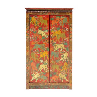 Tibetan Foo Dogs Theme Tall Armoire Cabinet For Sale