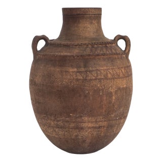 Vintage Earthenware Storage Vessel with Incised and Painted Motifs, 1950s For Sale