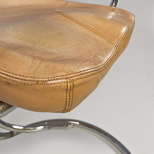 Mid-Century Italian Leather Steel Chairs by Vladimir Tatlin for Nikol Internationa,l 1950s, Set of 4 For Sale - Image 13 of 18