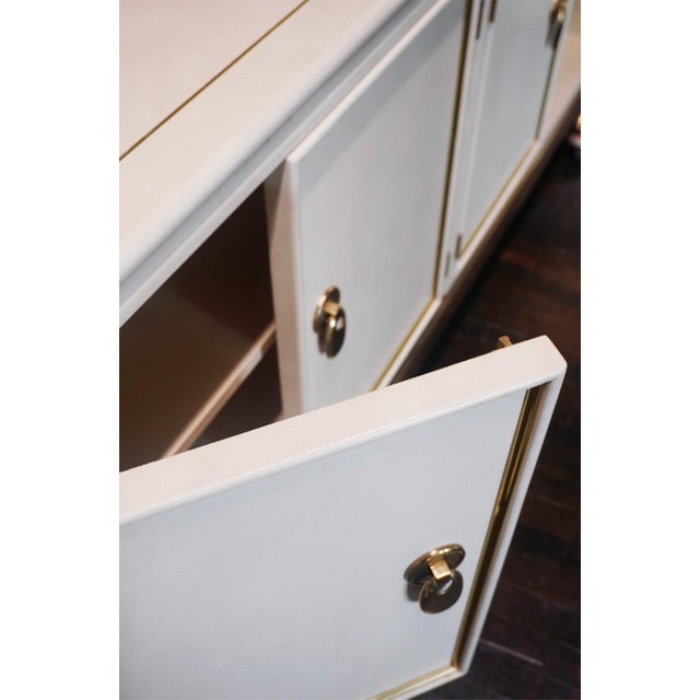 1980s 1980s Mid-Century Faux Leather and Brass Buffet Attributed to Mastercraft For Sale - Image 5 of 11