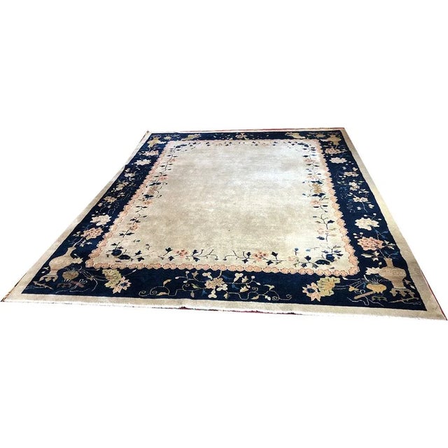 1930s Vintage 8' X 10' Plain Field Art Deco Chinese Rug For Sale - Image 10 of 10