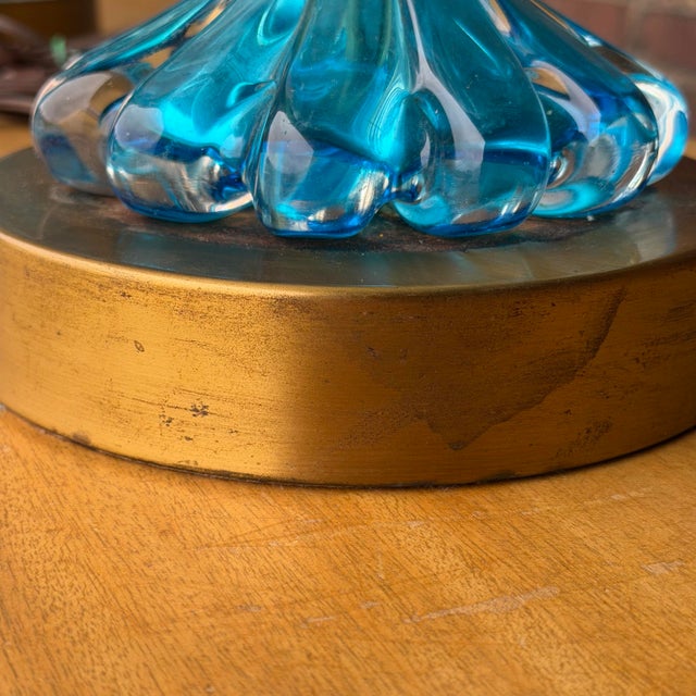 Mid 20th Century Mid-Century Modern Blue Murano Glass Table Lamps - a Pair For Sale - Image 9 of 10