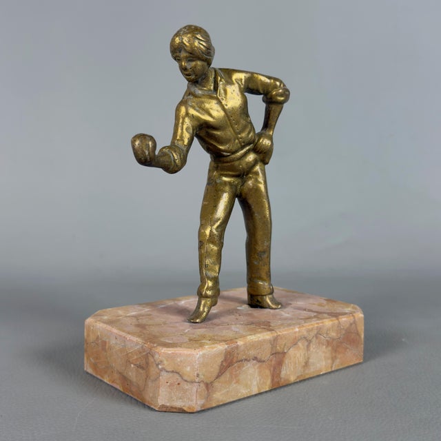 Vintage 20th Century Bocce Player in Bronze with Marble Base For Sale - Image 5 of 12