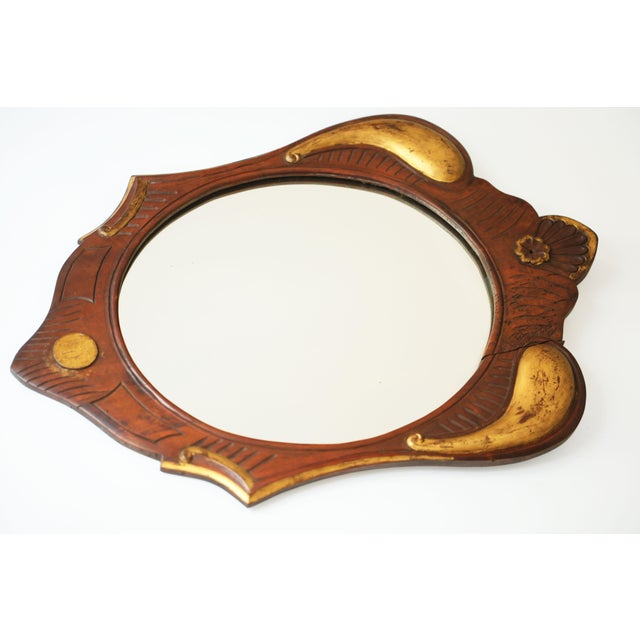 Mid-Century Giltwood Carved Wooden Frame and Oval Mirror, Europe, 1900 For Sale - Image 6 of 8